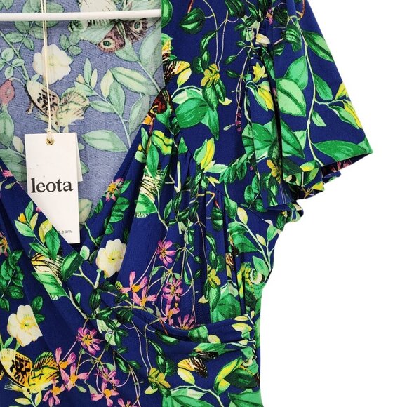 Leota Women's Flutter Sleeve Dress Butterfly Meadow Navy Multi Sz M - Picture 4 of 10